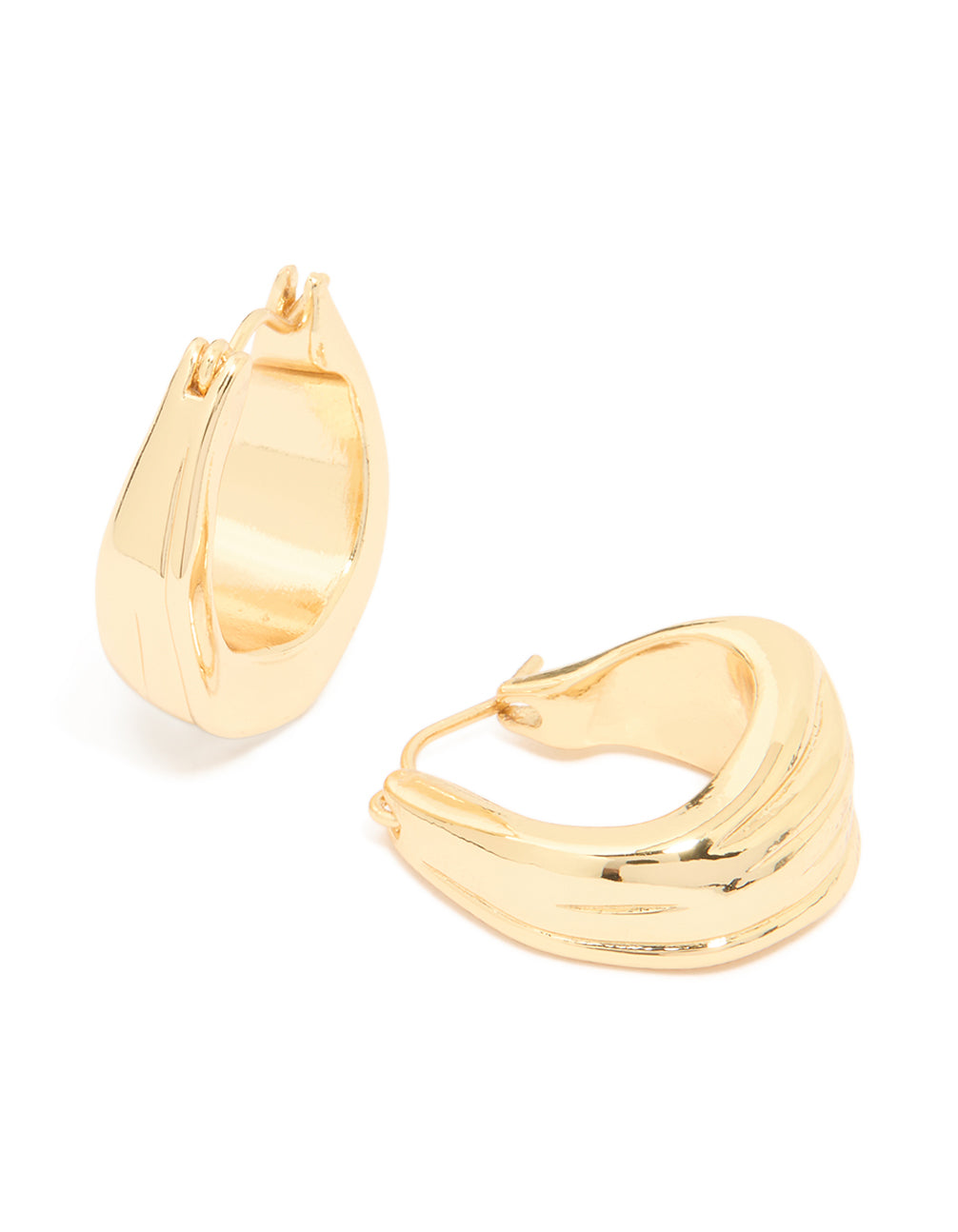 Gold Plated Molten Medium Hoop Earrings