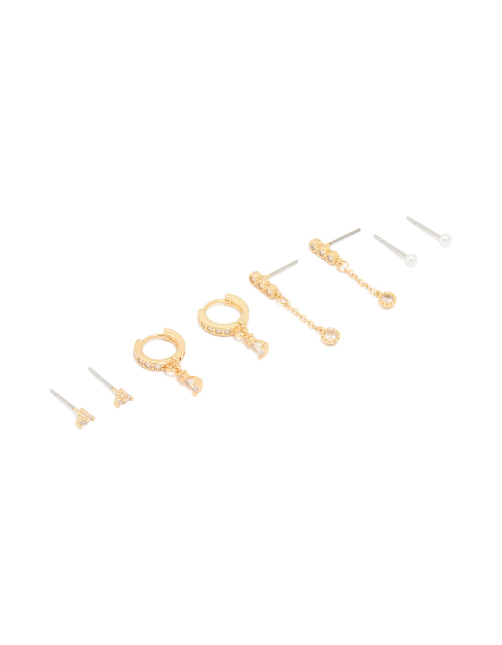 Gold Plated Cubic Zirconia & Dainty Pearl Earrings 4-Pack