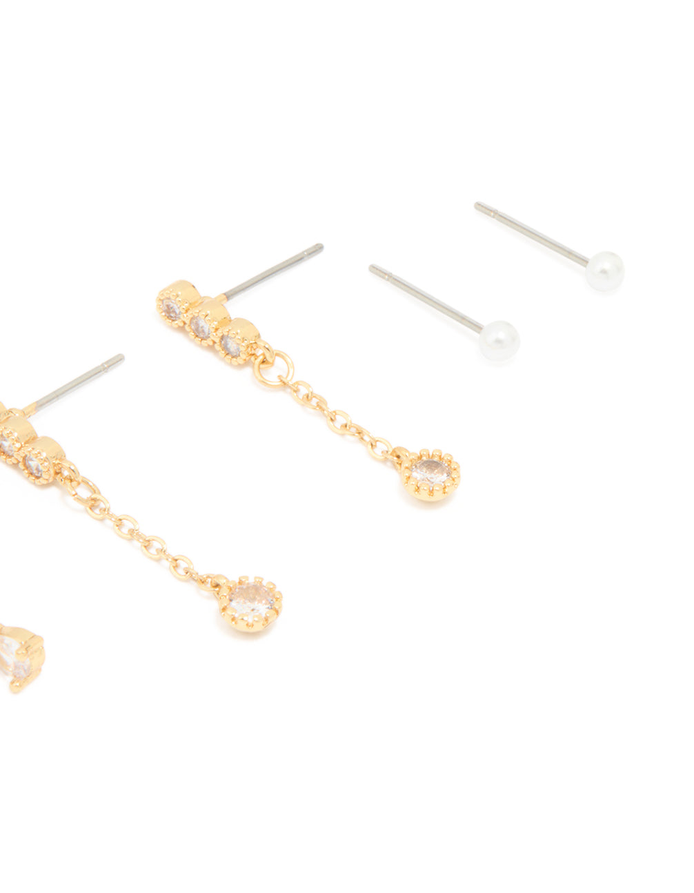 Gold Plated Cubic Zirconia & Dainty Pearl Earrings 4-Pack