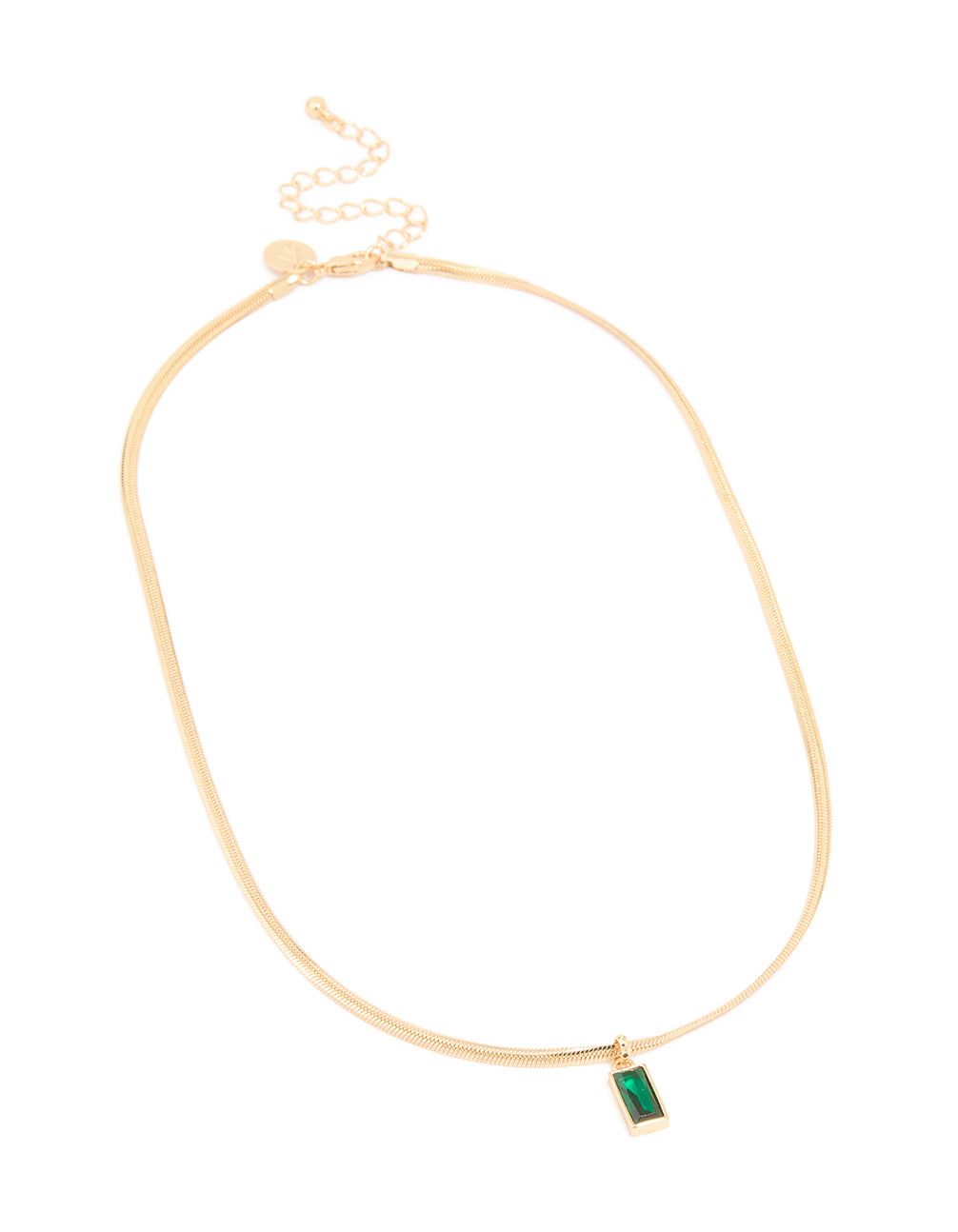 Gold Plated Green Cubic Zirconia Baguette Pendant Necklace