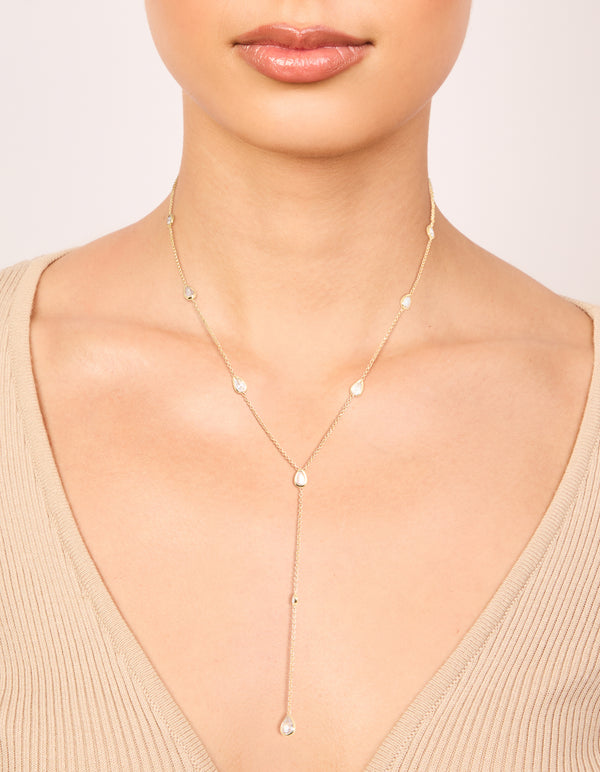 Gold Plated Cubic Zirconia Y-Necklace