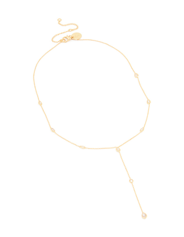 Gold Plated Cubic Zirconia Y-Necklace