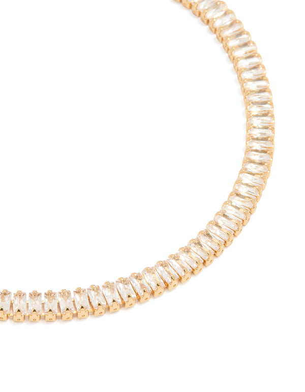 Gold Plated Cubic Zirconia Baguette Tennis Bracelet