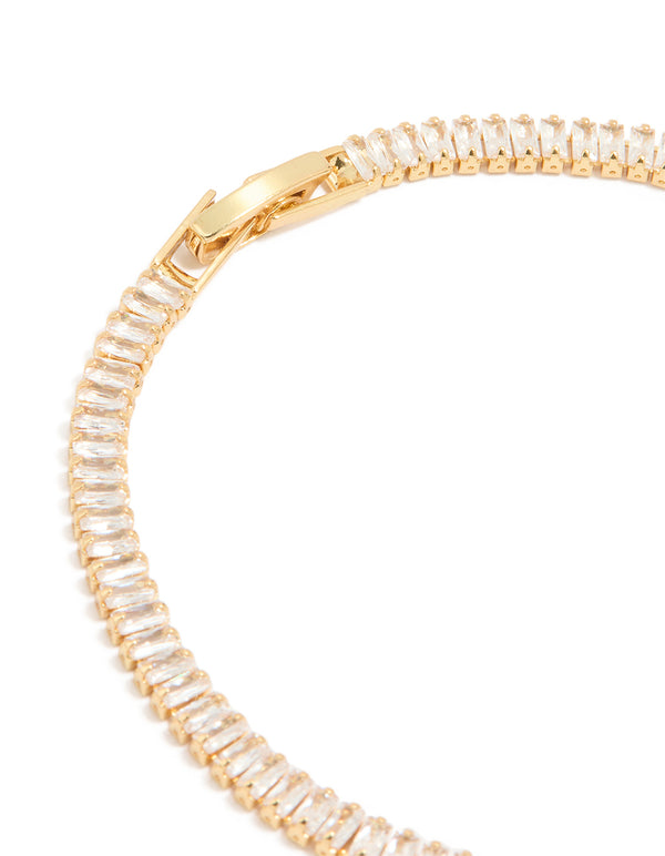 Gold Plated Cubic Zirconia Baguette Tennis Bracelet