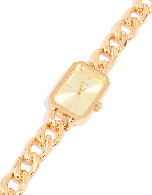 Gold Rectangle Chain Watch