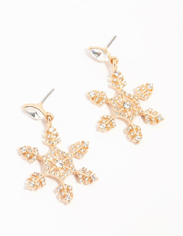 Gold Snowflake Drop Earrings