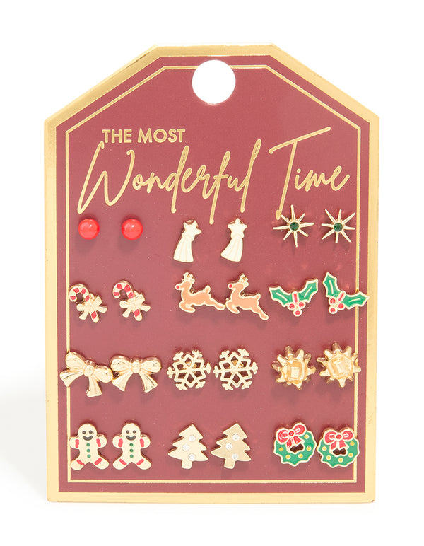 Gold Wreath & Shooting Star Earrings 12-Pack