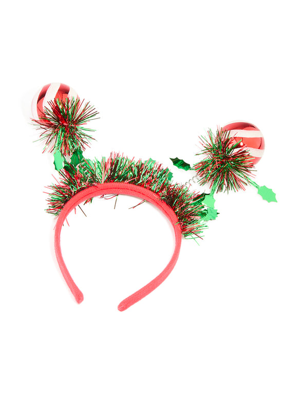 Red Fabric & Tinsel Bauble Headband