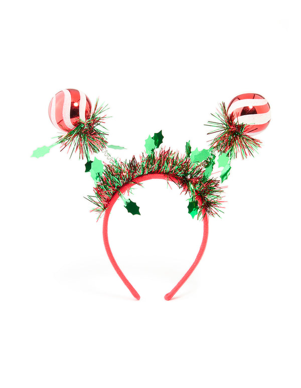 Red Fabric & Tinsel Bauble Headband