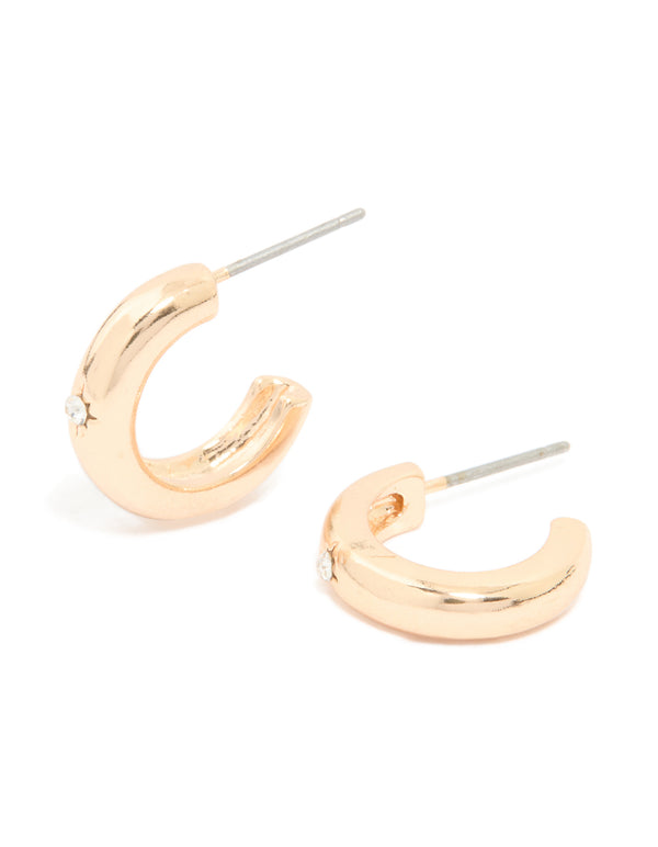 Gold Diamante Star Centre Bubble Huggie Earrings