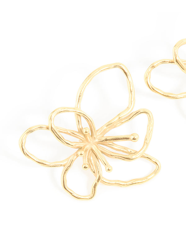Waterproof Gold Plated Stainless Steel Flower Outline Stud Earrings