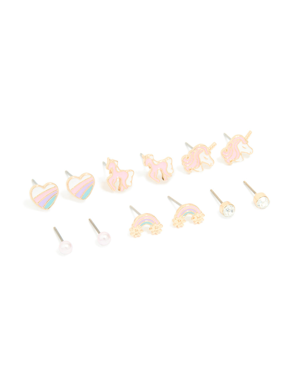 Kids Gold Unicorn & Rainbow Stud Earrings 6-Pack