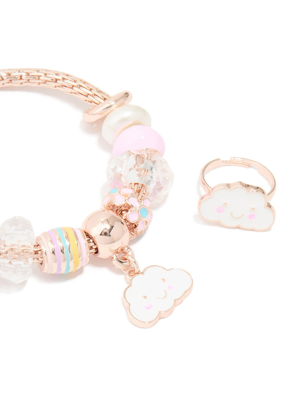 Kids Rose Gold Cloud Stretch Bracelet & Ring Set