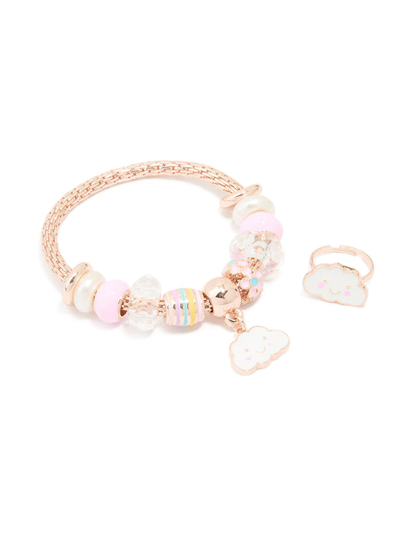 Kids Rose Gold Cloud Stretch Bracelet & Ring Set