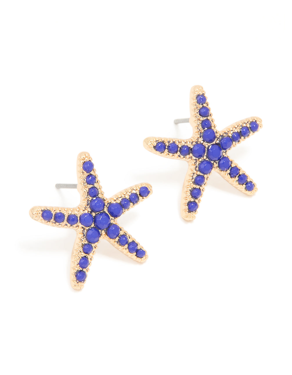 Gold Blue Diamante Starfish Stud Earrings