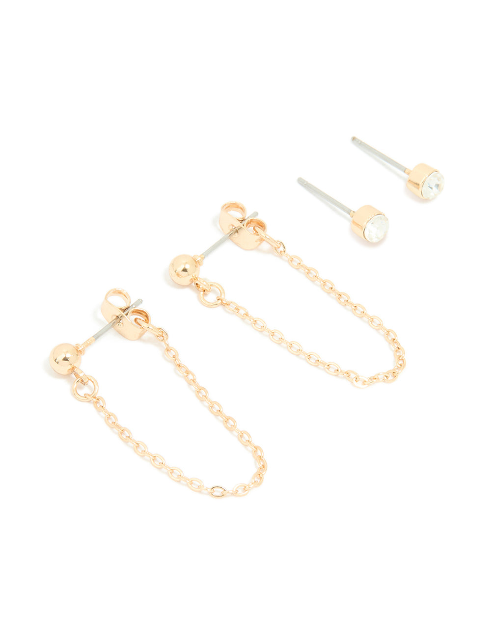 Gold Diamante Chain Drop & Stud Earrings 2-Pack