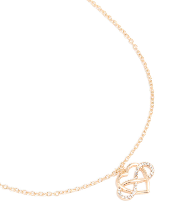 Gold Diamante Open Heart Infinity Sign Necklace