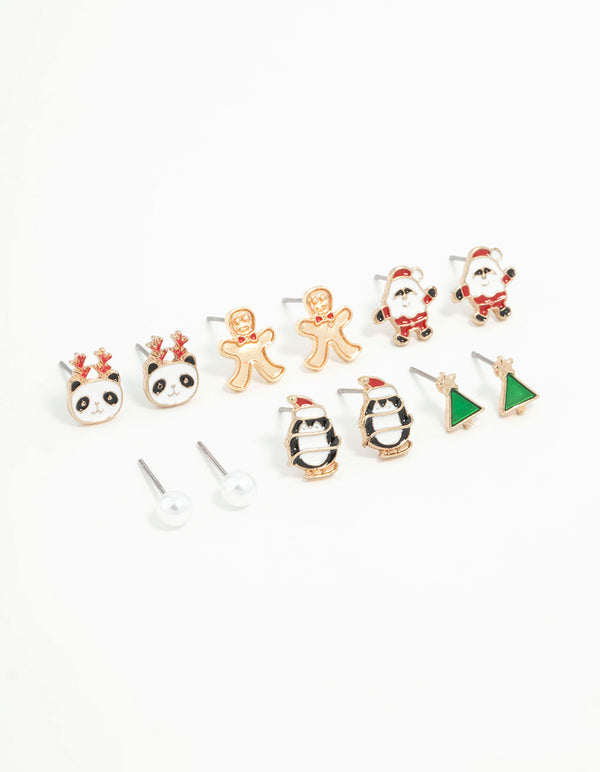 Kids Panda & Penguin Stud Earrings 6-Pack