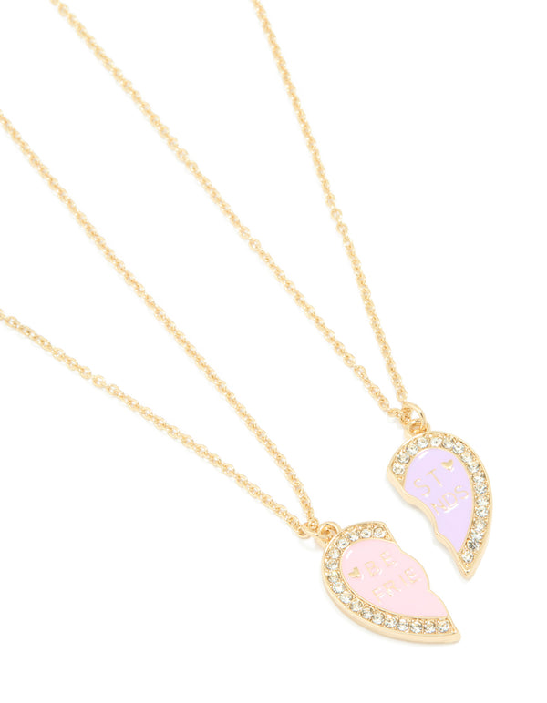 Kids Gold Pastel Heart BFF Necklaces 2-Pack