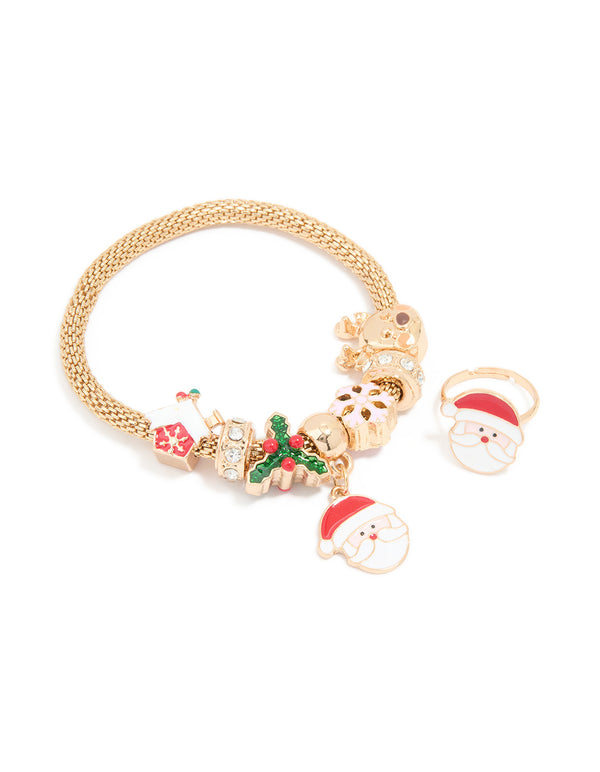 Kids Gold Santa Charm Bracelet & Ring