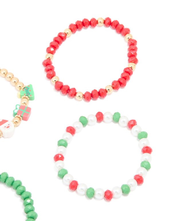 Kids Beaded Santa & Festive Stretch Bracelets 5-Pack