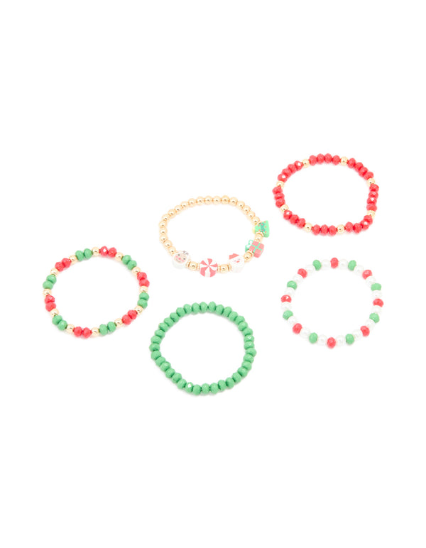 Kids Beaded Santa & Festive Stretch Bracelets 5-Pack