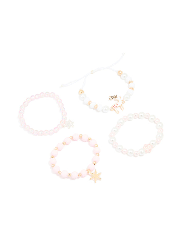 Kids Beaded Snowflake Stretch Bracelets 4-Pack