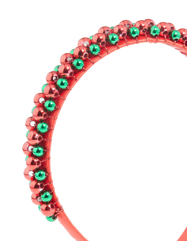 Kids Green & Red Beaded Headband