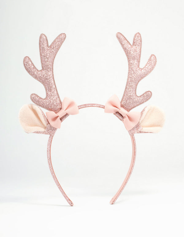 Kids Pink Fabric Reindeer Antler Headband