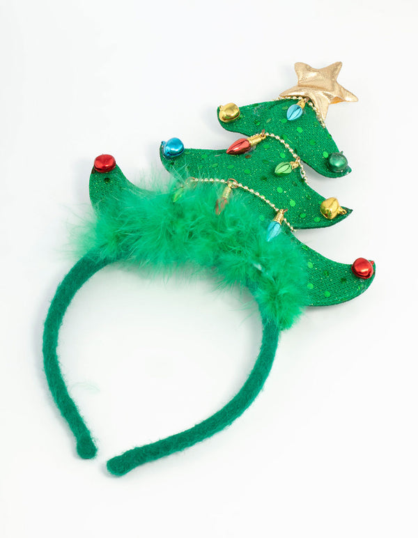 Kids Green Fabric Festive Tree Headband