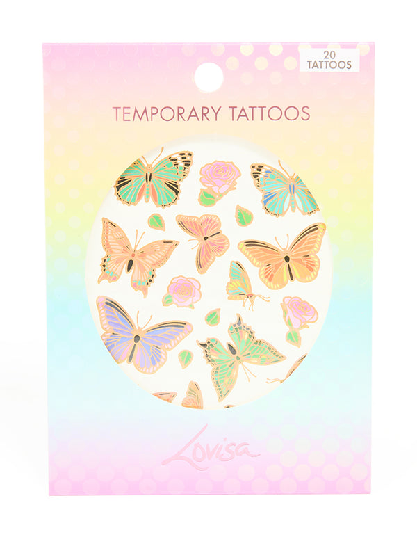 Kids Pastel Butterfly & Flower Temporary Tattoo Set