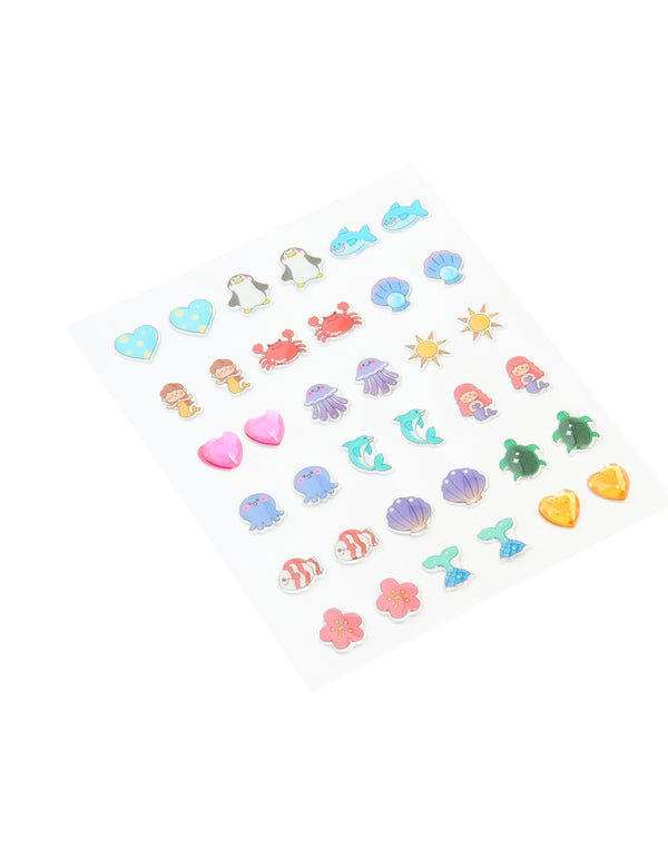 Kids Pastel Sea Themed Stick-On Earrings Set