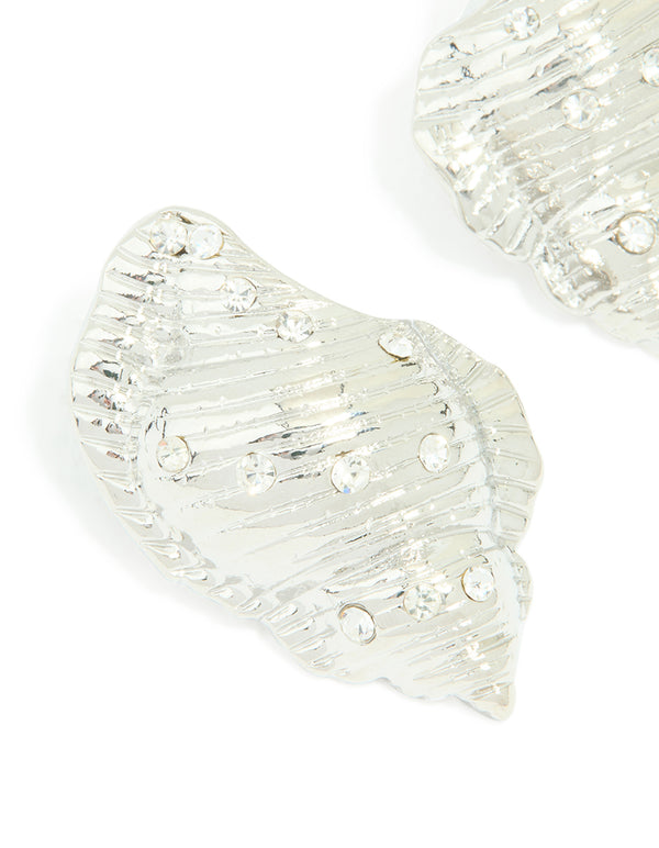 Silver Diamante Seashell Earrings