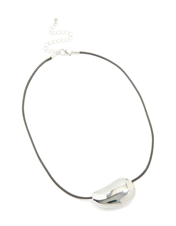 Silver Pebble Cord Medium Pendant Necklace