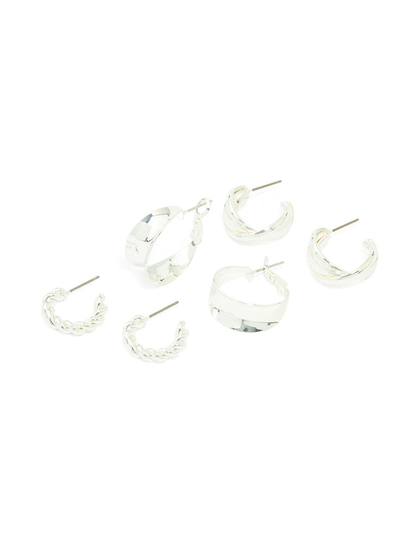 Silver Textured Hoop Earrings 3-Pack