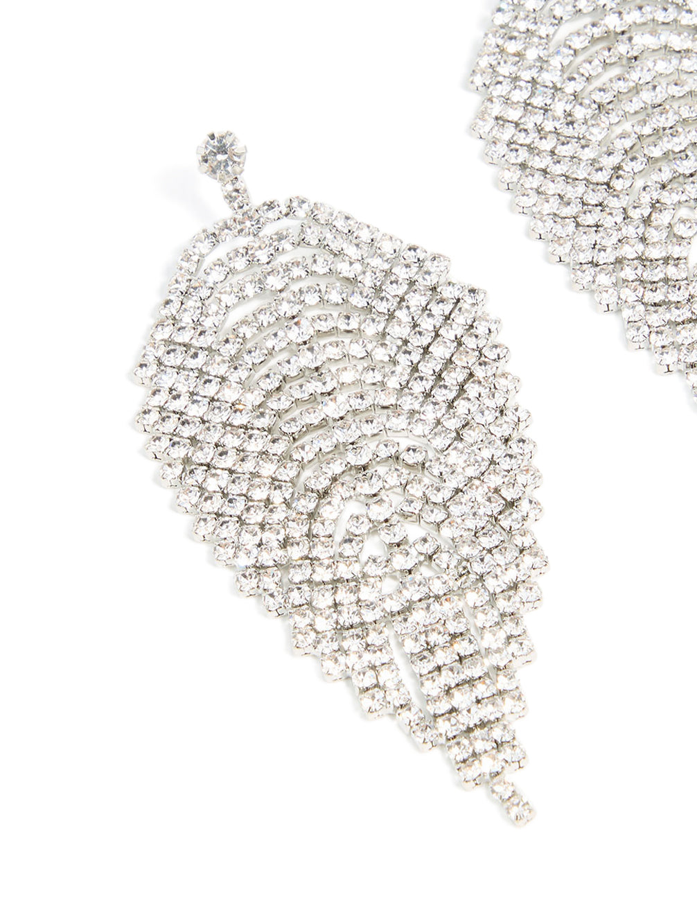Silver Diamante Feather Drop Earrings
