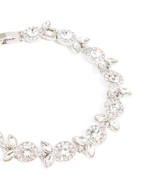 Silver Diamante Floral Leaf Bracelet