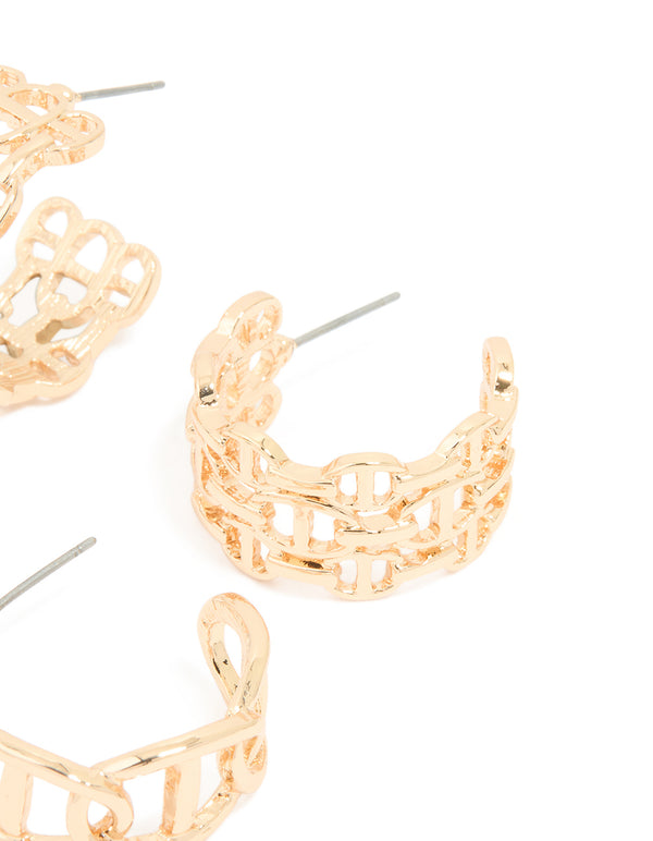 Gold Open Link Hoop Earrings 2-Pack