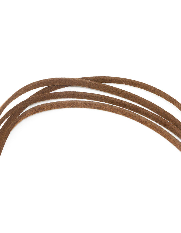 Gold Brown Suede Wrap Tassel Long Necklace