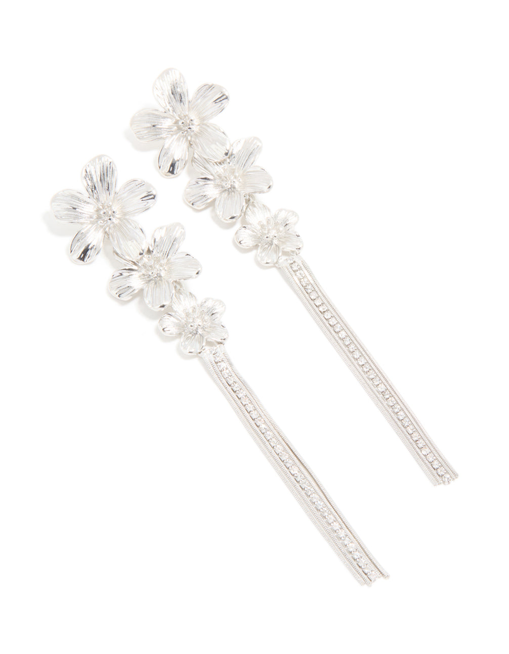 Silver Diamante Triple Tier Flower Drop Earrings