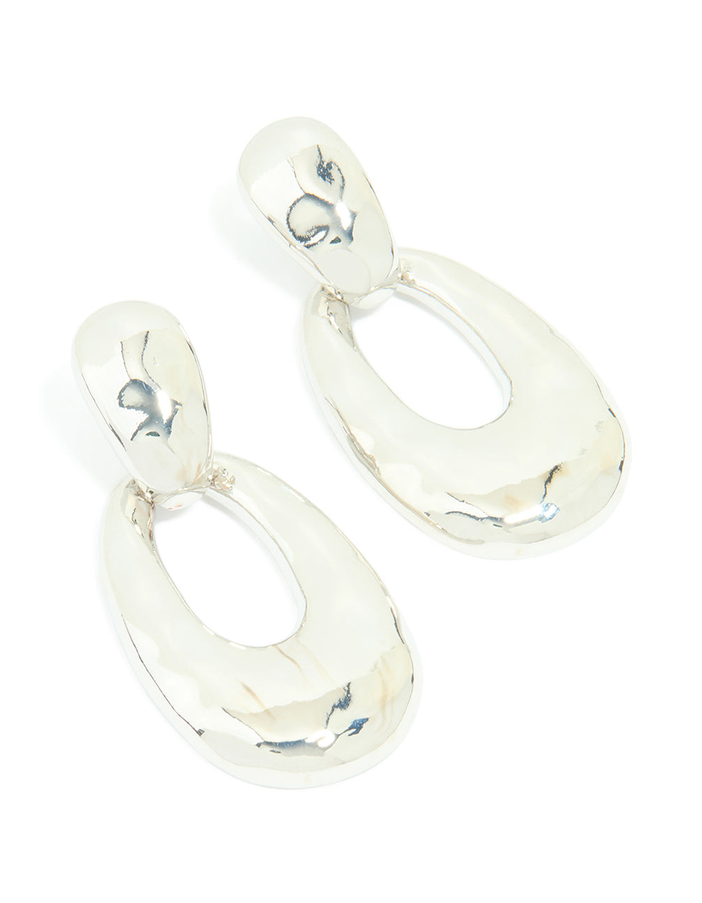 Silver Double Oval Drop Earrings