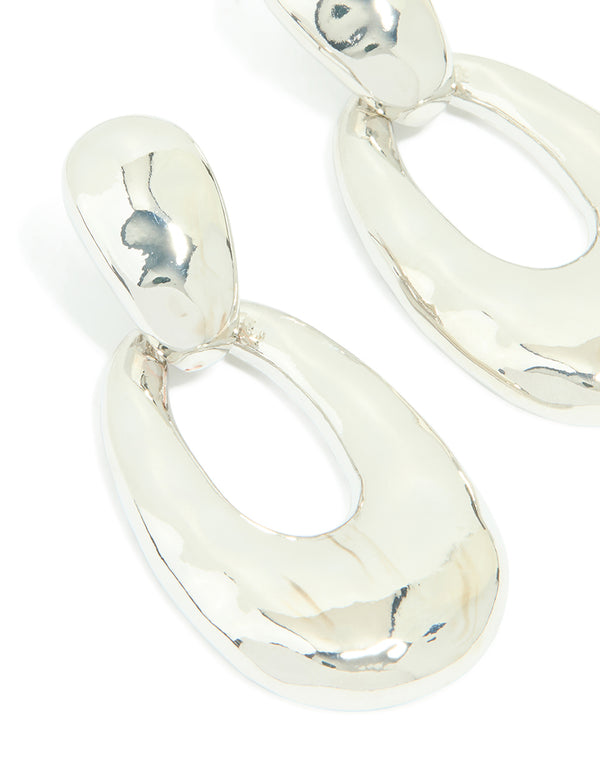 Silver Double Oval Drop Earrings