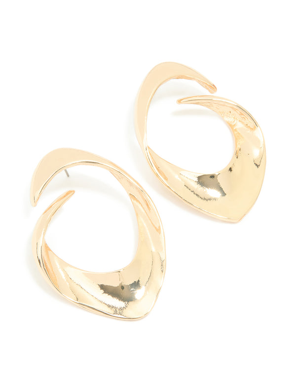 Gold Pear Shaped Open Stud Earrings