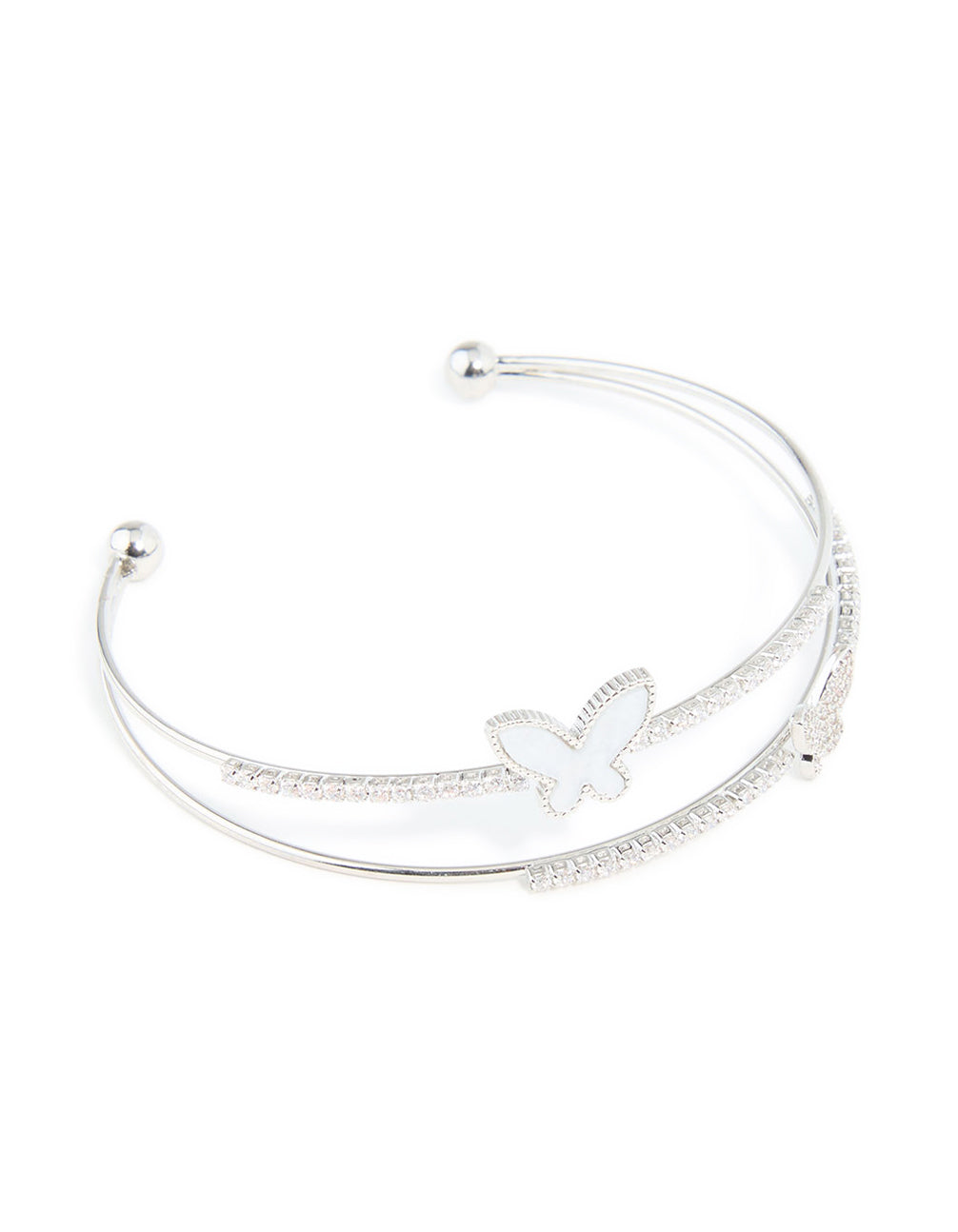 Silver Cubic Zirconia Butterfly Wrist Cuff