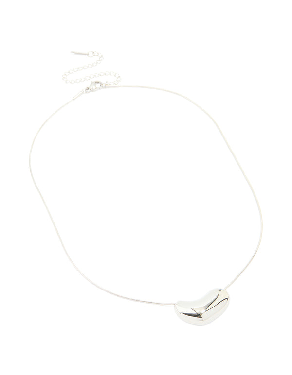 Silver Plated Large Pebble Pendant Necklace