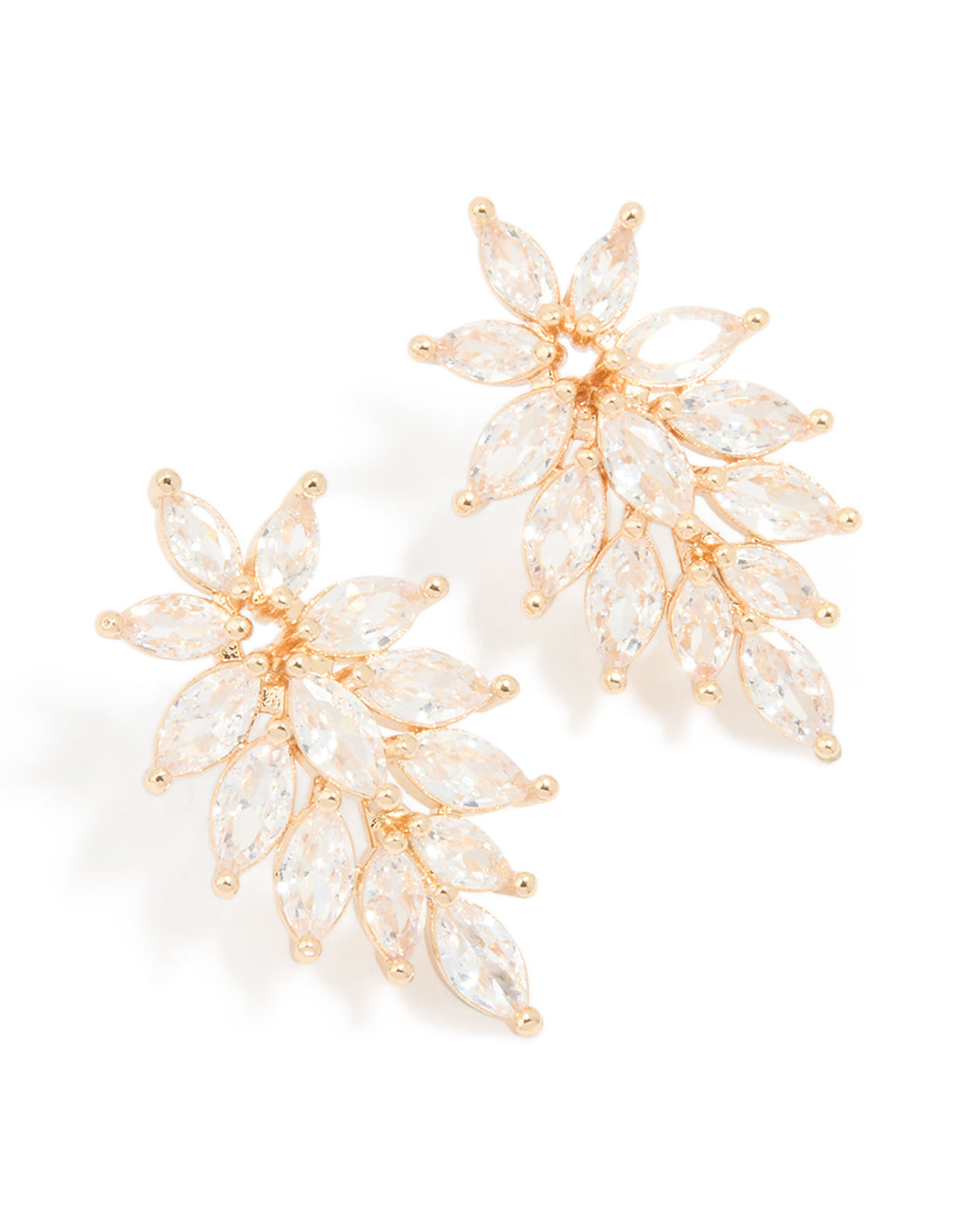 Gold Cubic Zirconia Long Floral Earrings