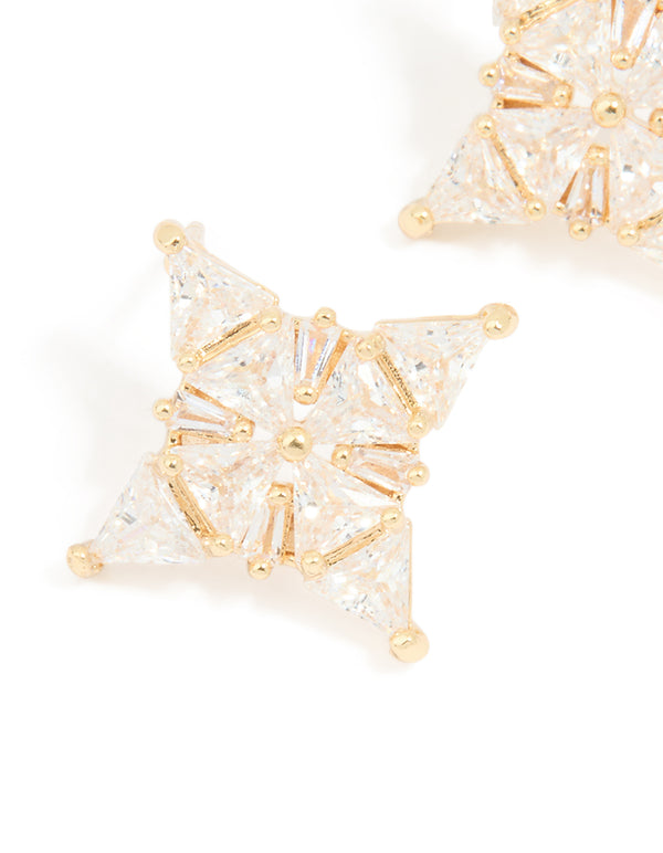 Gold Cubic Zirconia Marquise Star Stud Earrings
