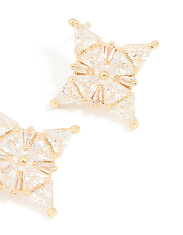 Gold Cubic Zirconia Marquise Star Stud Earrings