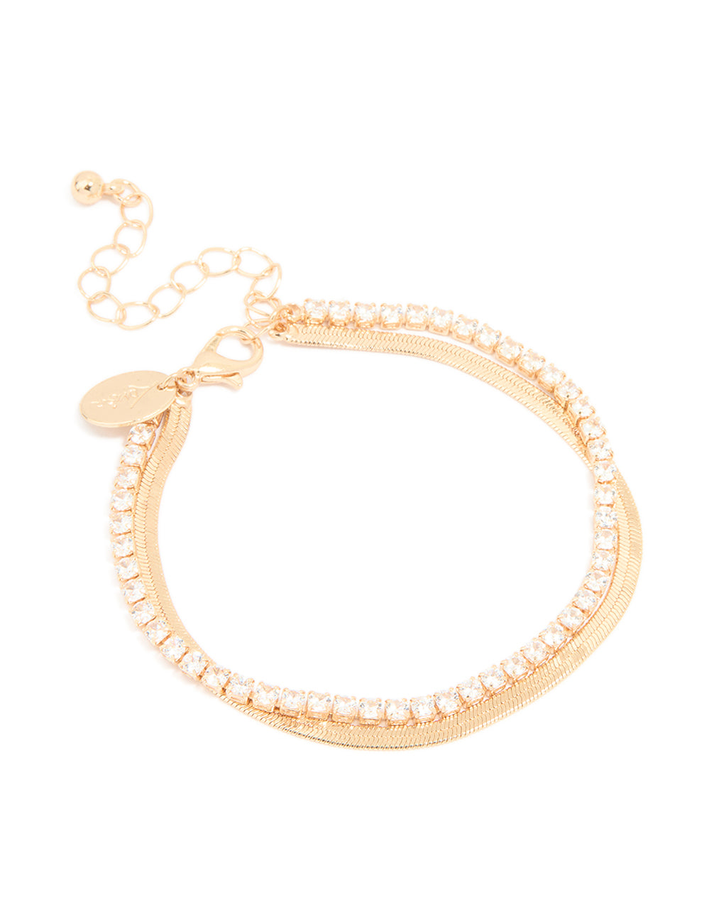Gold Cubic Zirconia Snake Chain Layered Bracelet