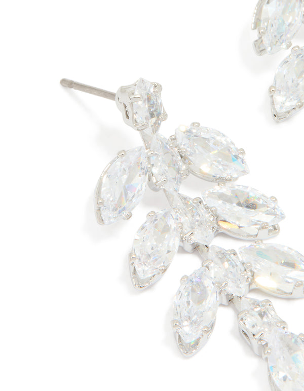 Silver Cubic Zirconia Leaf Drop Earrings